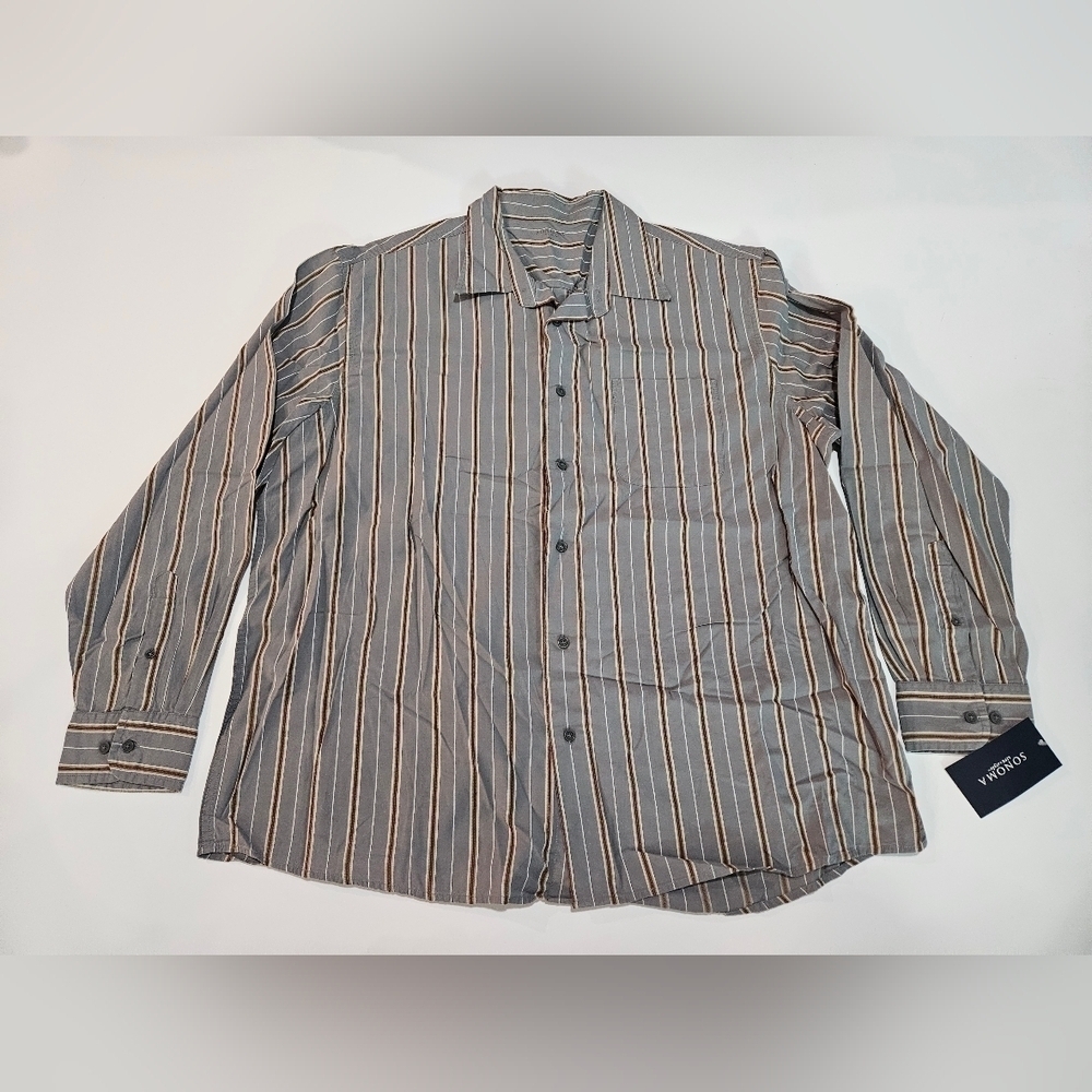 NWT Sonoma Mens sz XXL LONG SLEEVE Shirt Casual Button Down GRAY STRIPED